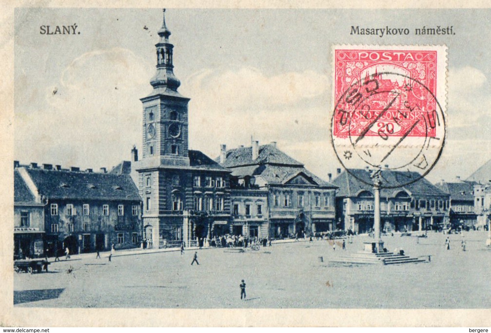 Tchéquie. CPA. SLANY.  Masarykovo Nämësti;  1920.  Scan Du Verso. - Czech Republic