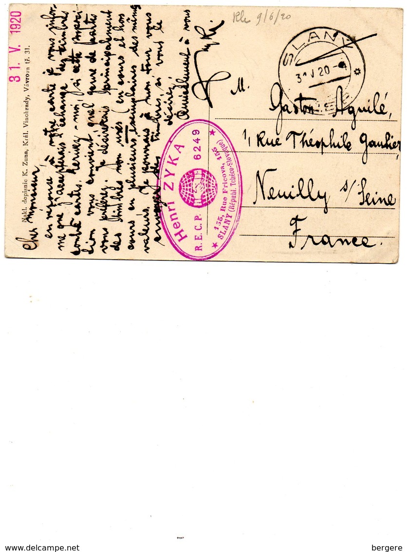 Tchéquie. CPA. SLANY.  Masarykovo Nämësti;  1920.  Scan Du Verso. - Tchéquie