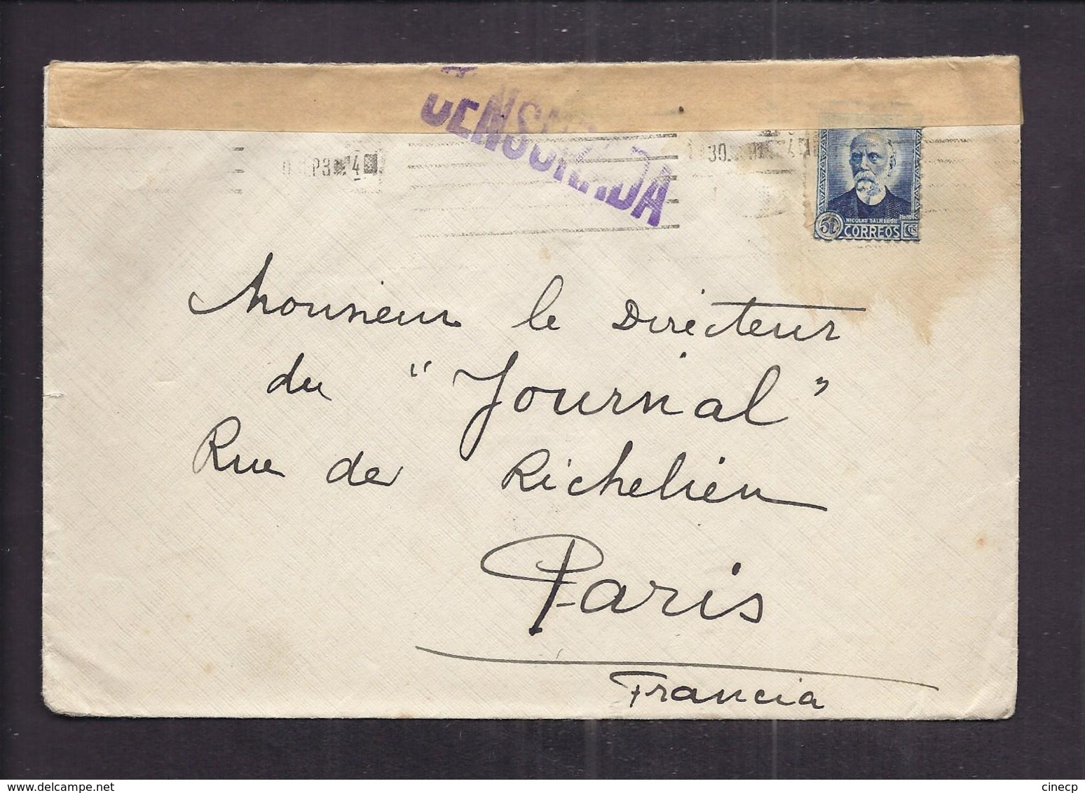 ENVELOPPE GUERRE ESPAGNE Cachet De Censure Censurada EMA Madrid 1936 - Republicans Censor Marks