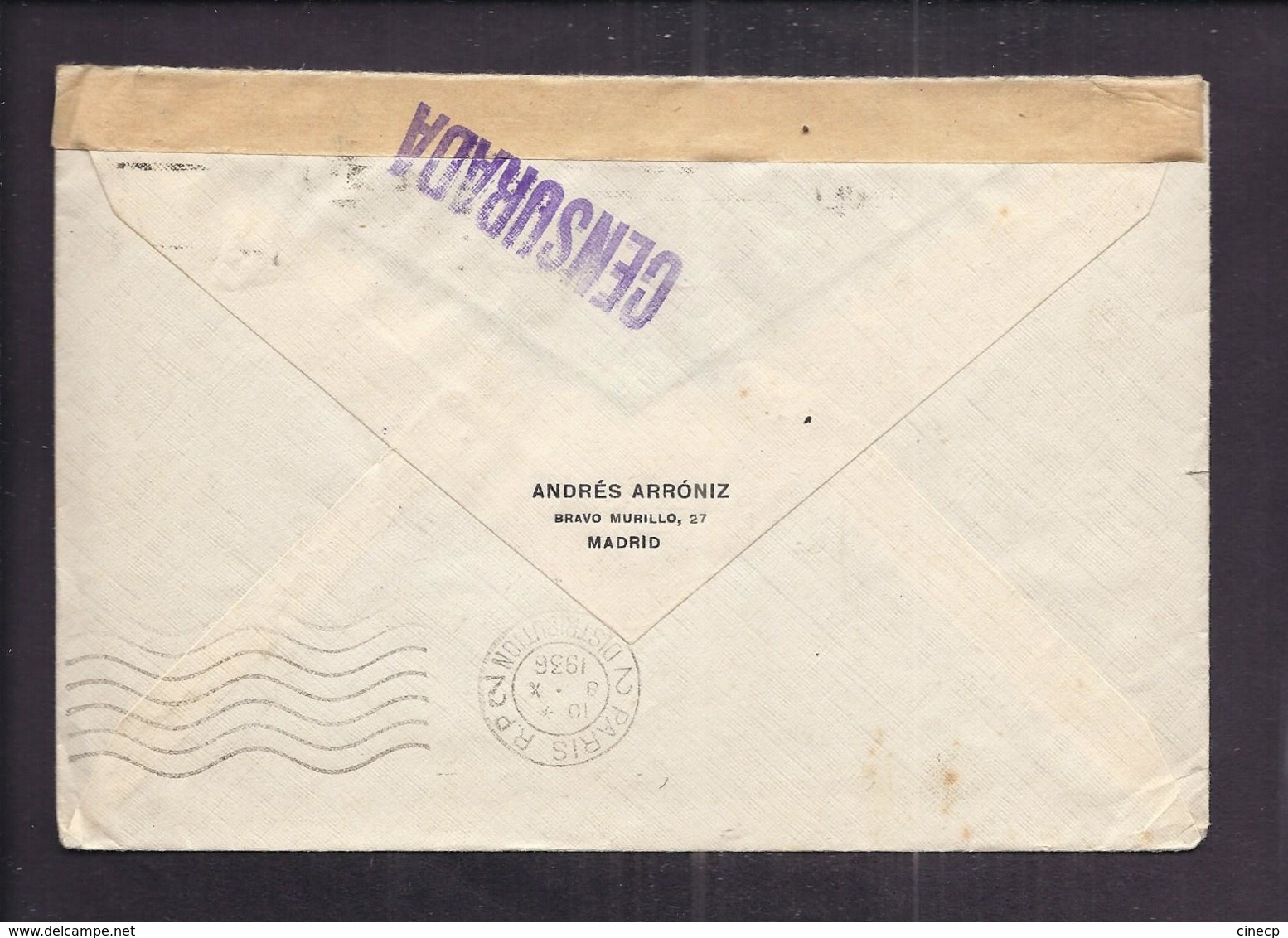 ENVELOPPE GUERRE ESPAGNE Cachet De Censure Censurada EMA Madrid 1936 - Republicans Censor Marks