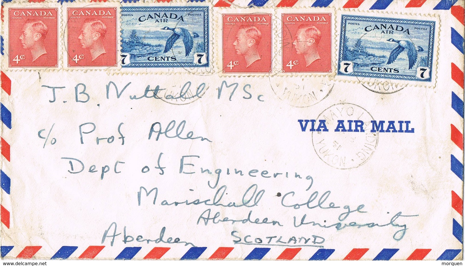 31710. Carta Aerea MAYO LANDING (Yukon) 1951 To Scotland - Cartas & Documentos