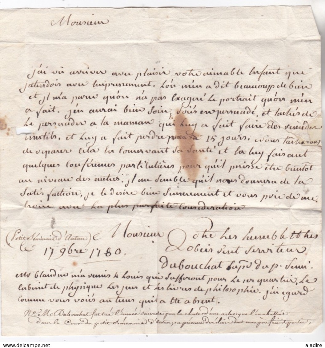 1780 - Marque Postale AUTUN Sur Lettre Avec Correspondance  Vers Oraison ?  - Pension Au  Petit Séminaire - 1701-1800: Précurseurs XVIII