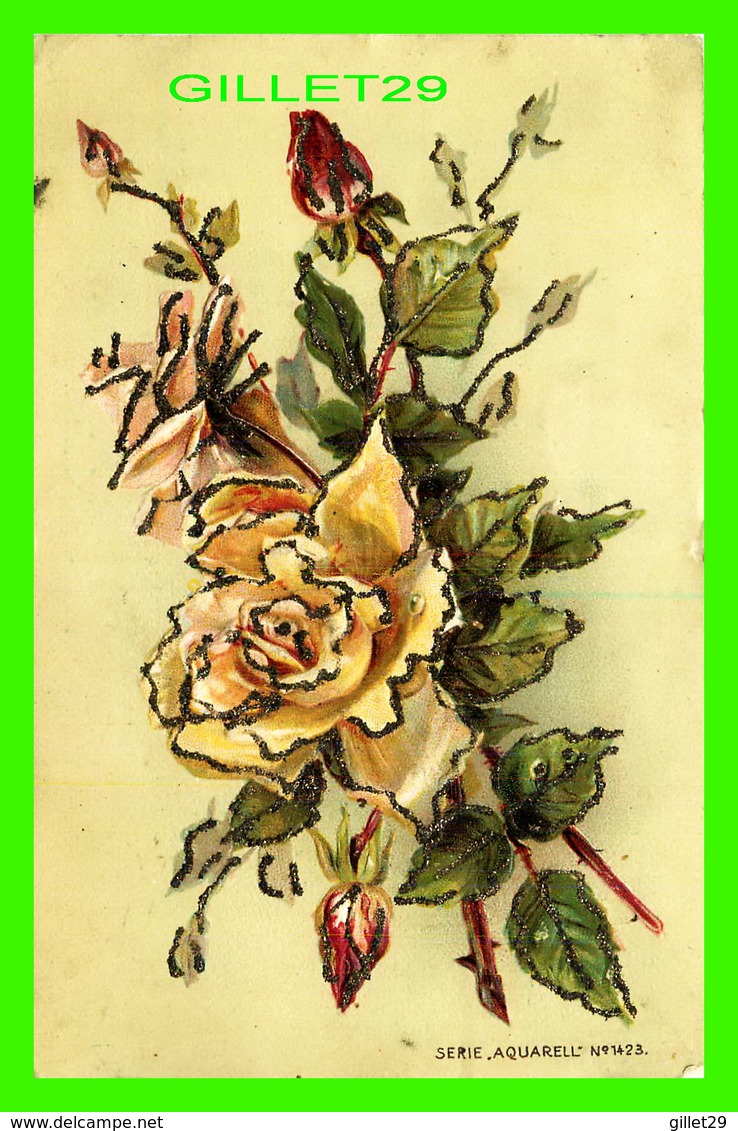 FLOWERS, FLEURS - BOUQUET DE ROSES - AQUARELLE - BRILLANTS - CIRCULÉE EN 1906 - - Fleurs