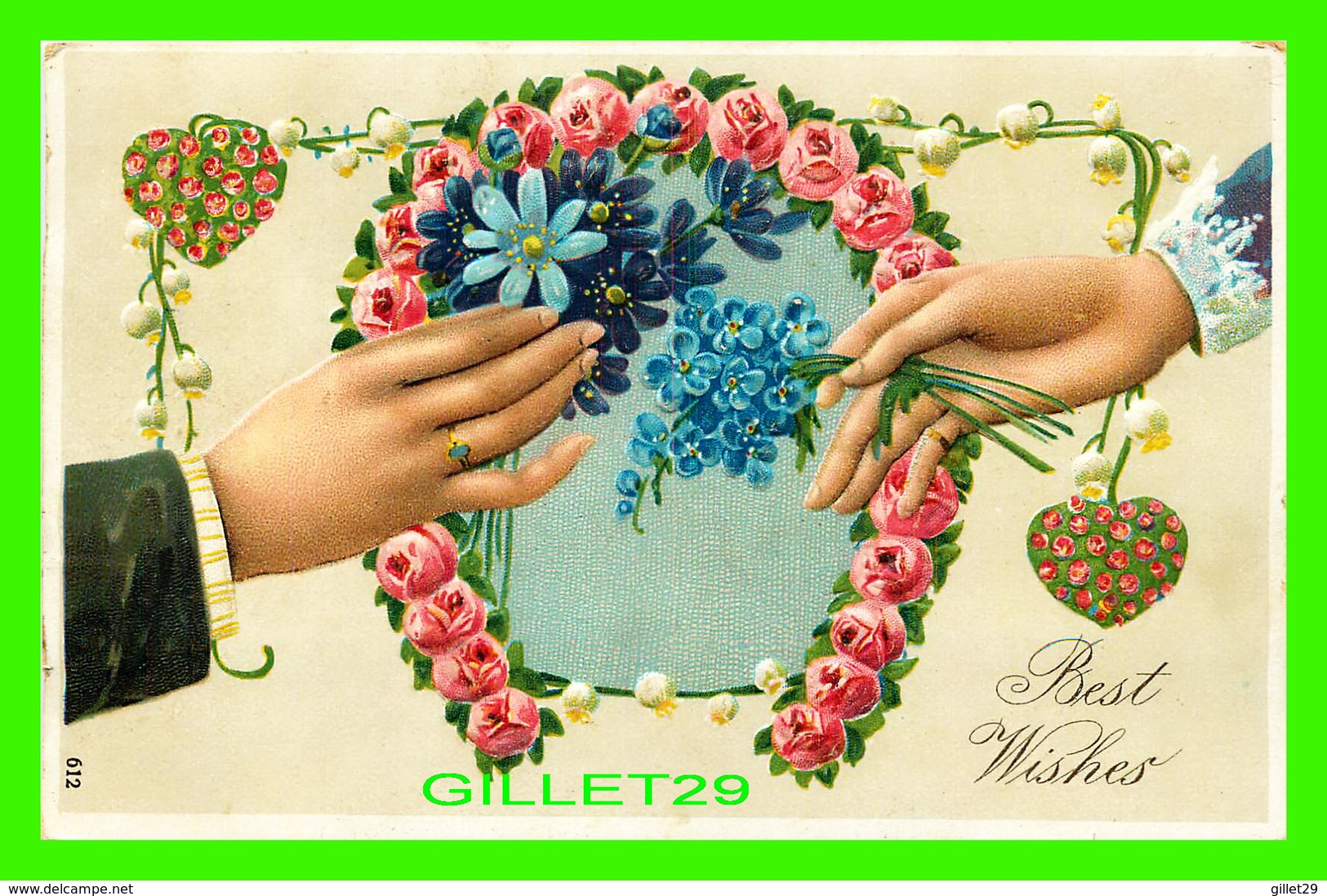 FLOWERS, FLEURS - FER À CHEVAL EN FLEURS - BEST WISHES - EMBOSSÉE - CIRCULÉ EN 1908 - - Fleurs