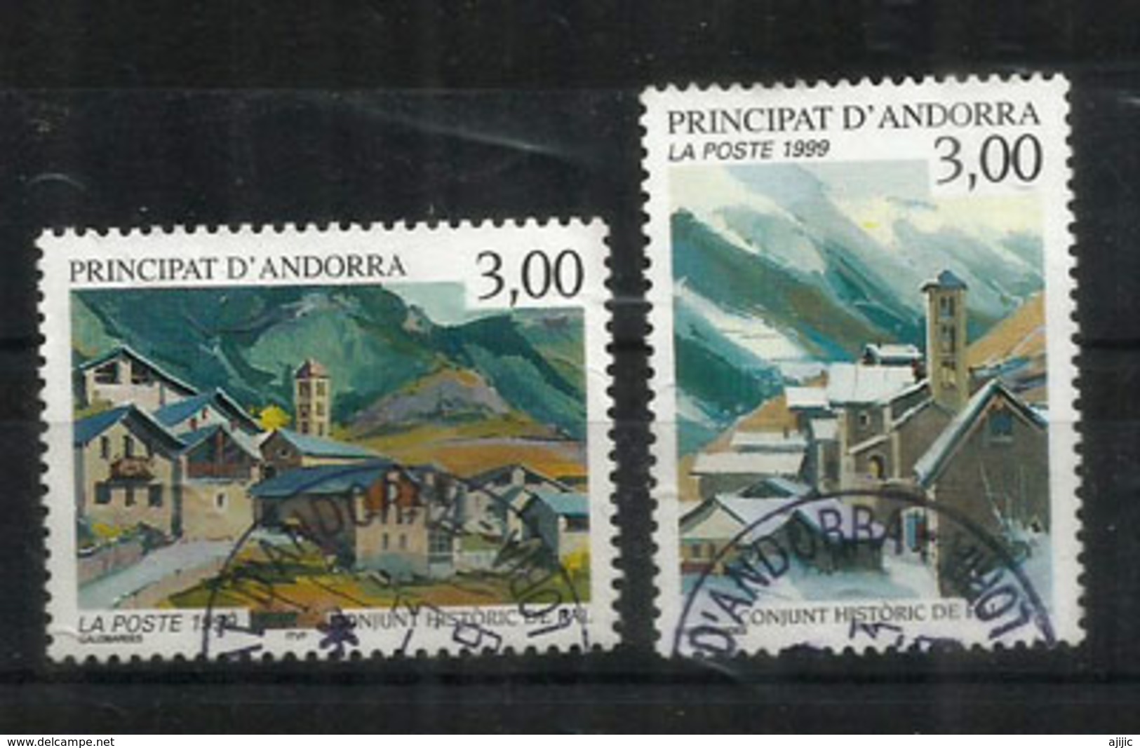 ANDORRA. Église Sant Climent De Pal Et Son Village L'été Et L'hiver. Deux Timbres Oblitérés, 1 ère Qualité - Used Stamps