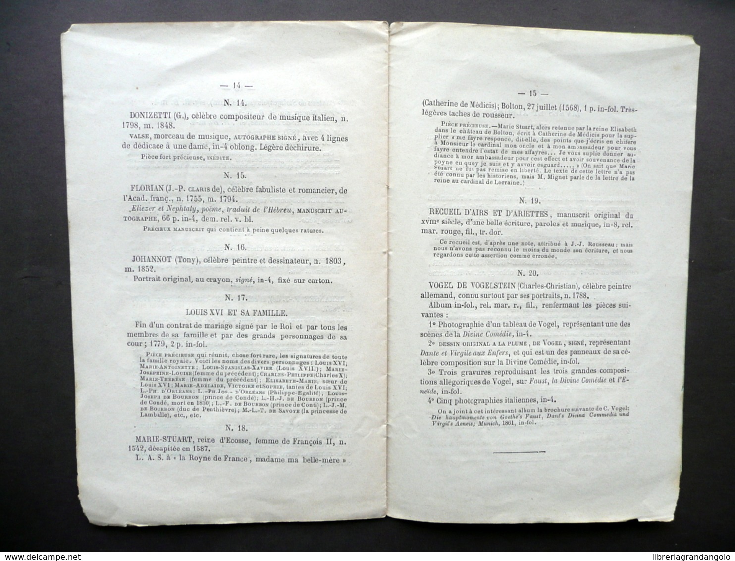 Notice D'un Precieux Manuscrit Autographe Maria Stuart Catalogo Asta Parigi 1869 - Non Classés