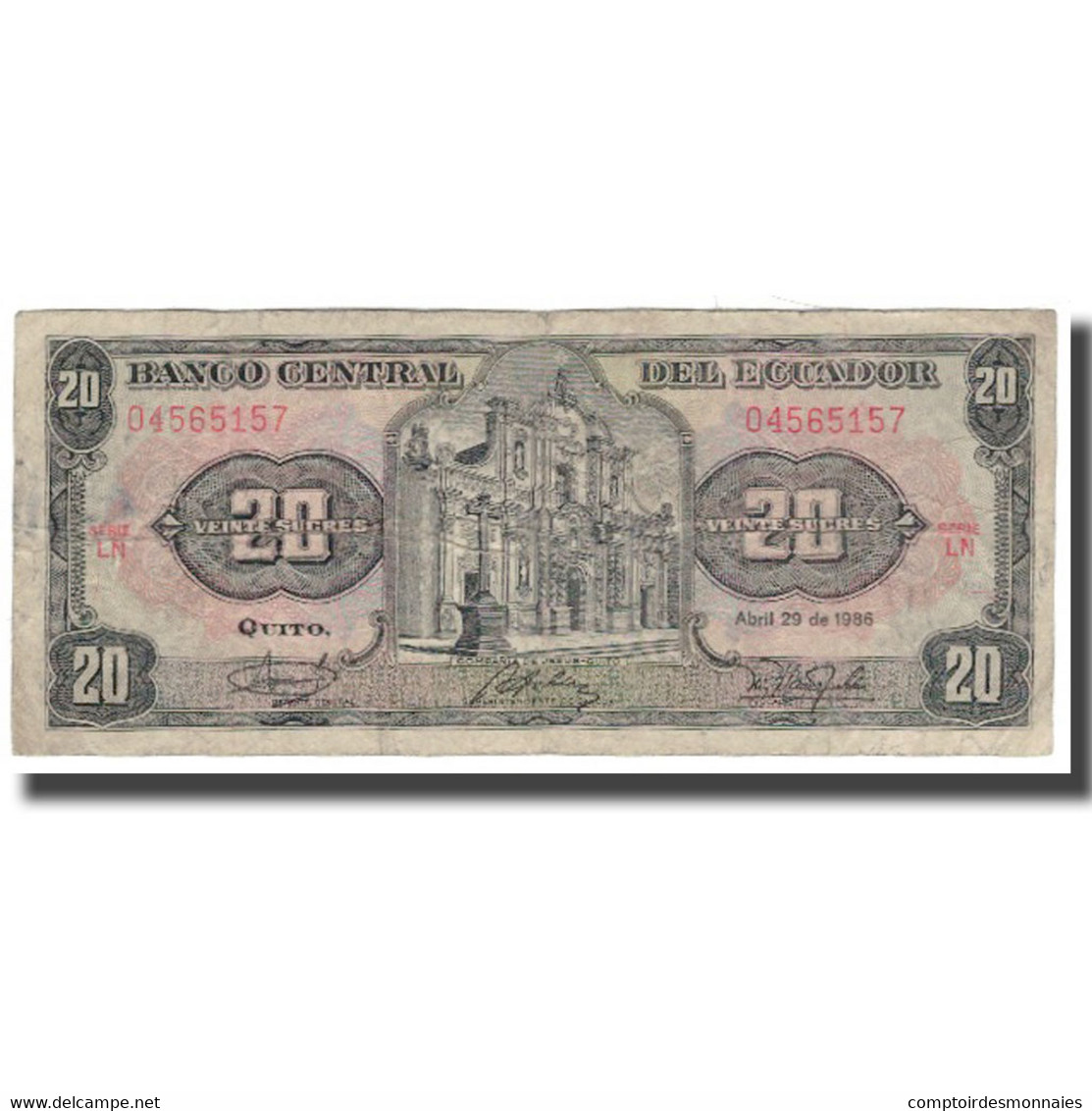 Billet, Équateur, 20 Sucres, 1986, 1986-04-29, KM:121Aa, B+ - Equateur