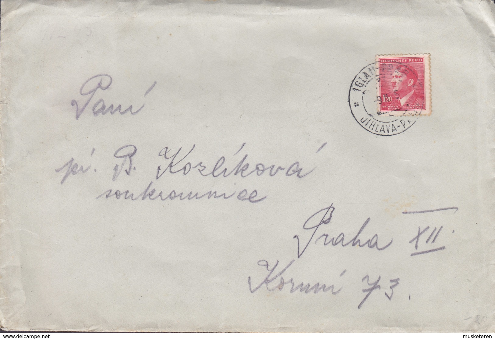 Böhmen & Mähren JIHLAVA 194? Cover Brief PRAHA 1.20 Hitler Stamp - Lettres & Documents