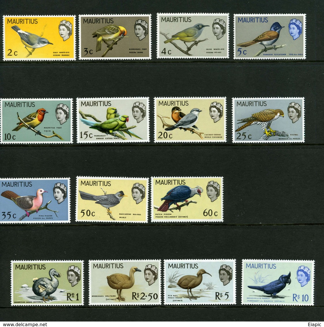 1965/1967 Mauritius Birds 15 Val. MNH - Cat. Yvert N. 266/80 - Mauritius (1968-...)