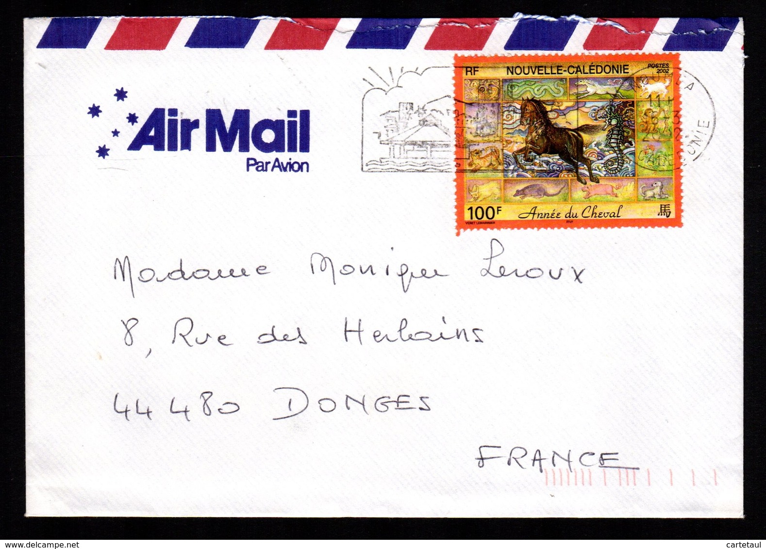 NOUVELLE CALEDONIE Lettre Cover 100F Année Du Cheval An Chinois Flamme NOUMEA 16-3-2002 + Dos TB - Storia Postale