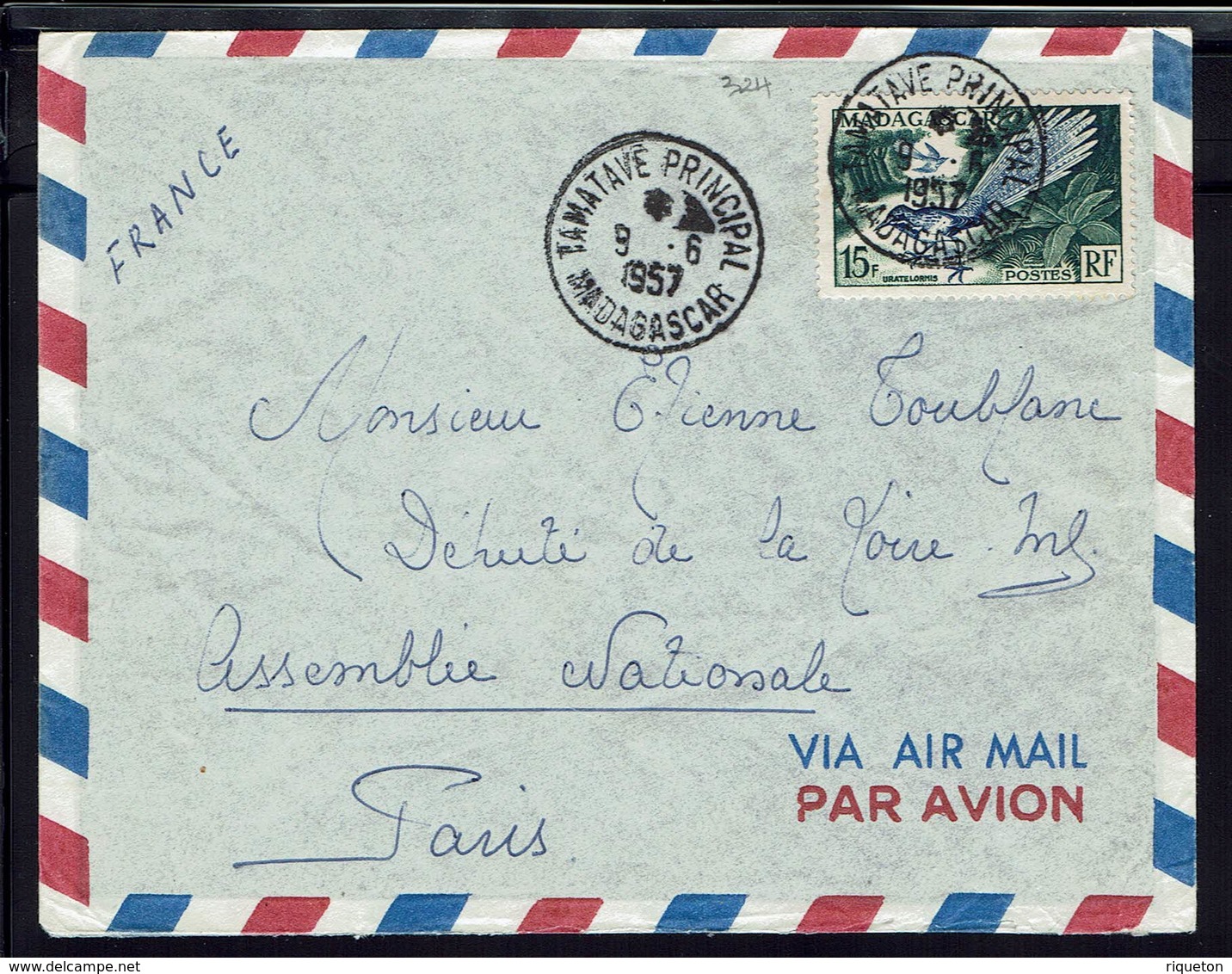 Madagascar - 1957 - N° 324  Sur Enveloppe De Tamatave Pour Mr E. Toublanc Député à L'Asemblée Nationale De Paris - B/TB - Lettres & Documents