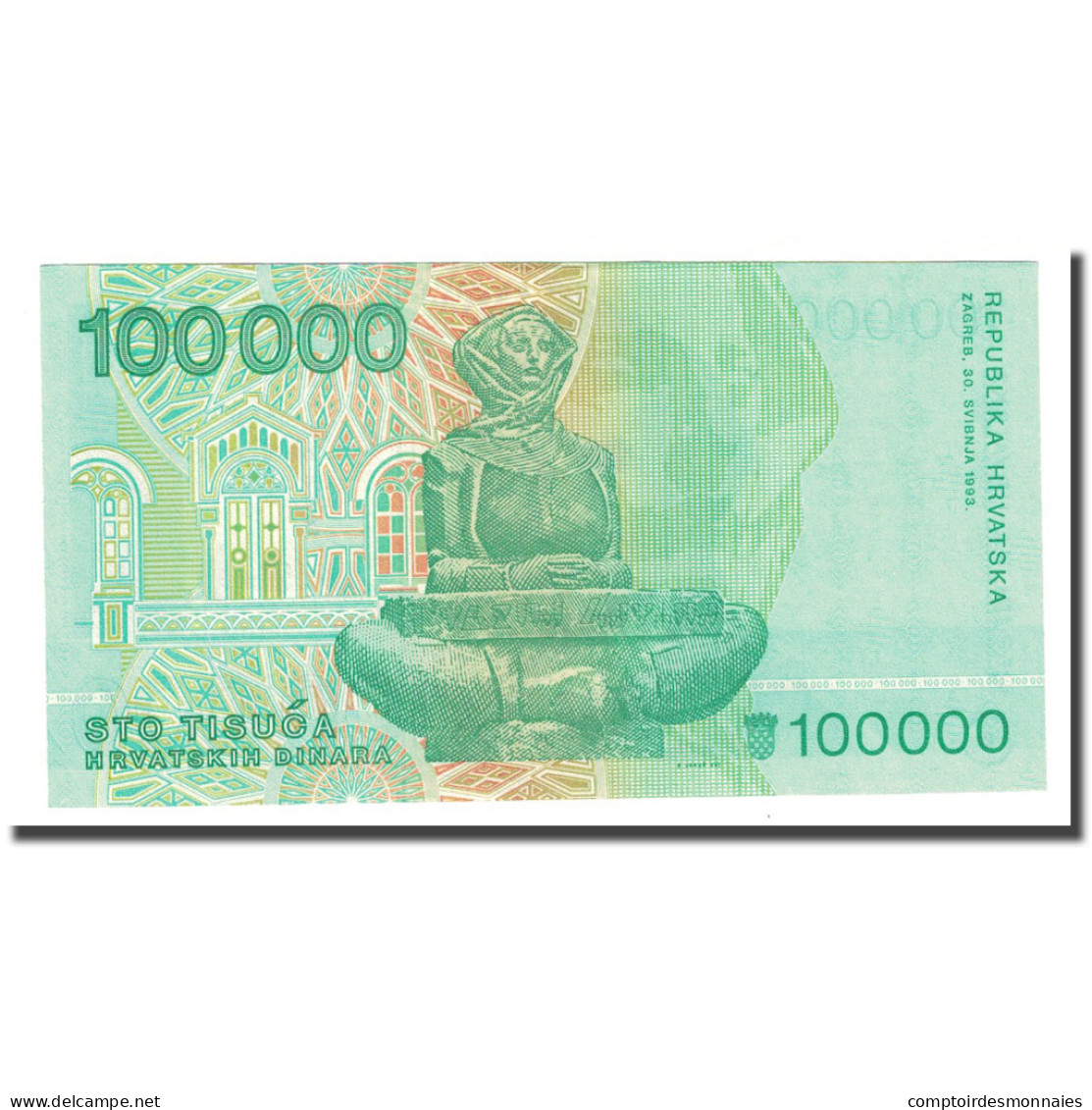 Billet, Croatie, 100,000 Dinara, 1993-05-30, KM:27A, NEUF - Croatie