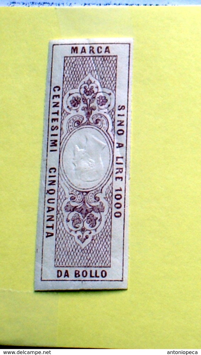 ITALIA 1863, MARCA PER CAMBIALI, RARA VARIETA', TESTA V.E.II CAPOVOLTA - Fiscale Zegels
