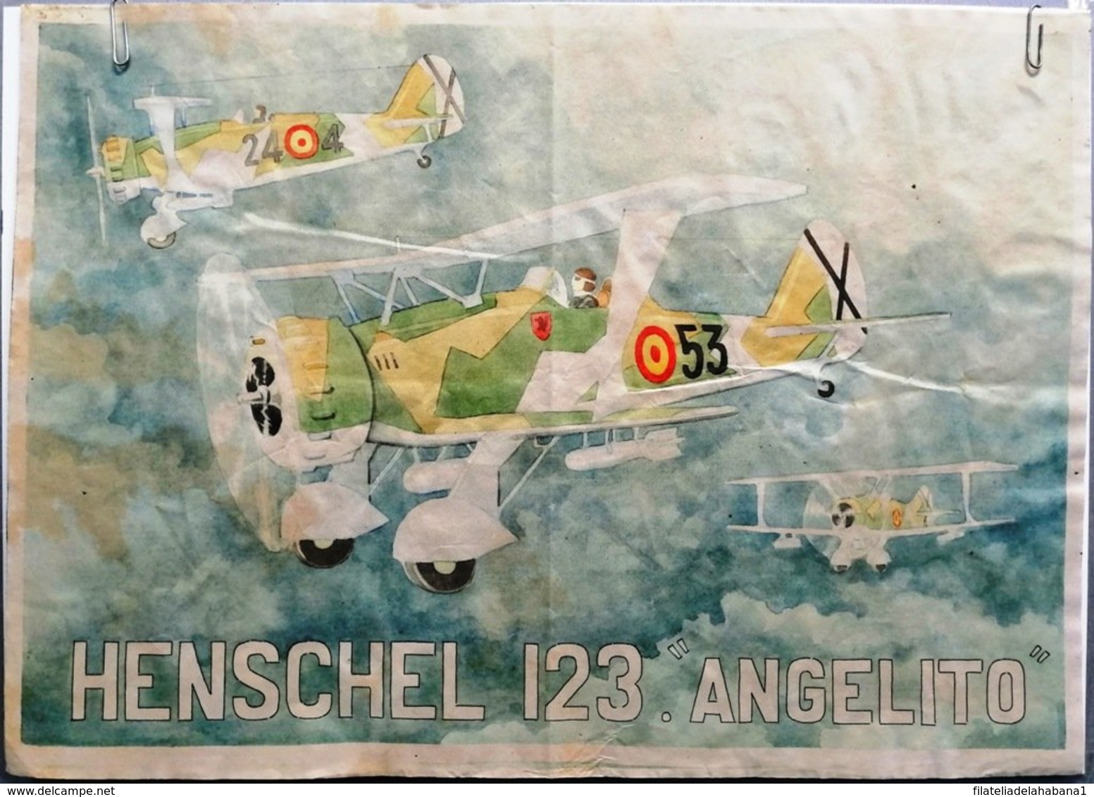 JK643 SPAIN ESPAÑA POSTER 42x29 Cm. CIVIL WAR HENSCHEL 123. AVION AIRPLANE - 1939-45