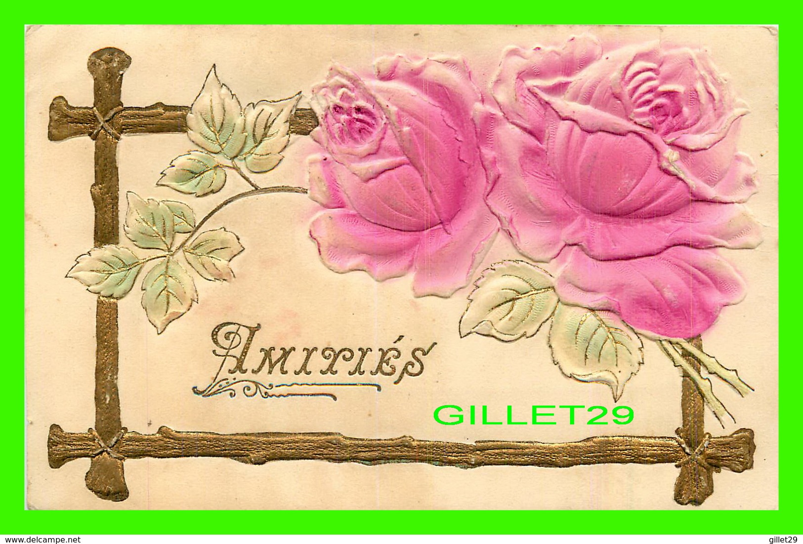 FLOWERS, FLEURS - ROSES & FEUILLES EMBOSSÉES - CIRCULÉE EN 1907 - DOS 3/4 - - Fleurs