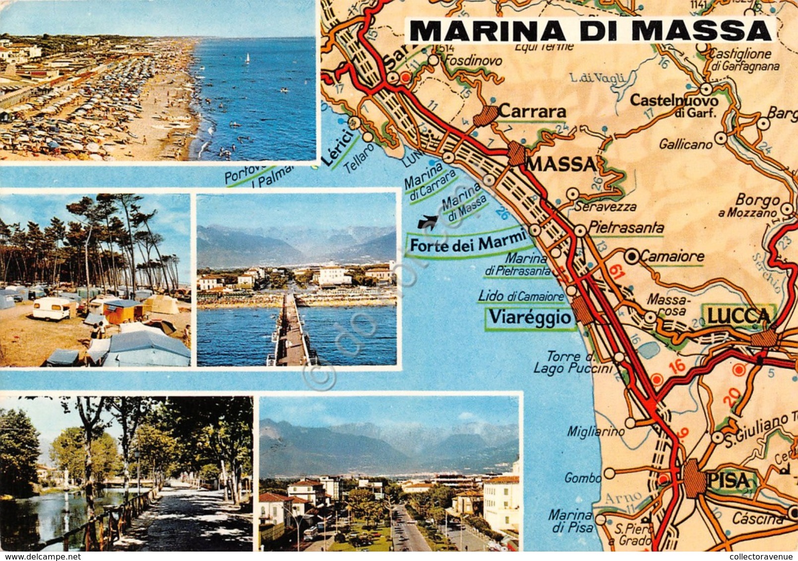 Cartolina Marina Di Massa 5 Vedute Con Mappa - Massa