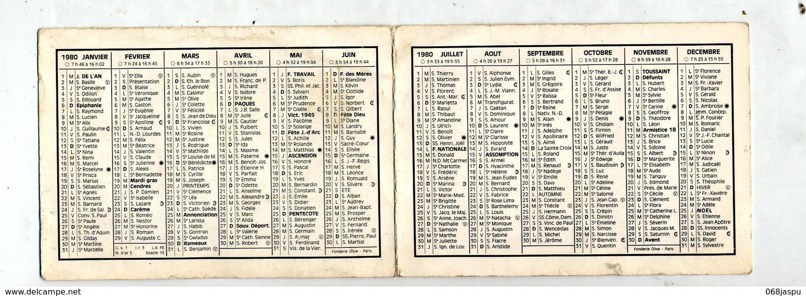 Calendrier De Poche 1980 Grainerie  Du Centre Les Mureaux - Petit Format : 1971-80