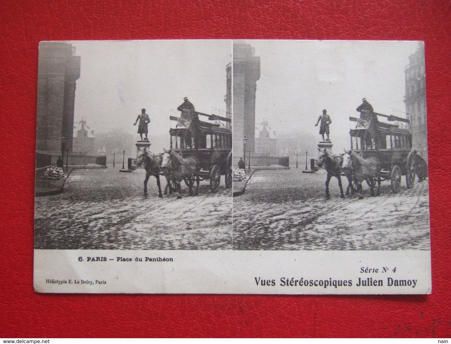 75 - PARIS - CARTE STEREO - " PLACE DU PANTHEON , OMNIBUS ATTELE DE CHEVAUX...  " - - Other & Unclassified