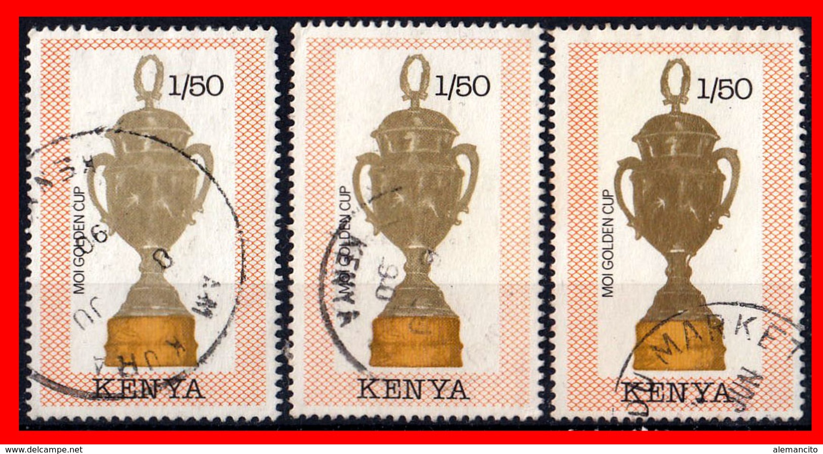 KENIA (AFRICA) 3 SELLOS AÑO 1990 FOOTBALL WORLD CUP  ITALY - TROPHIES - Kenya (1963-...)