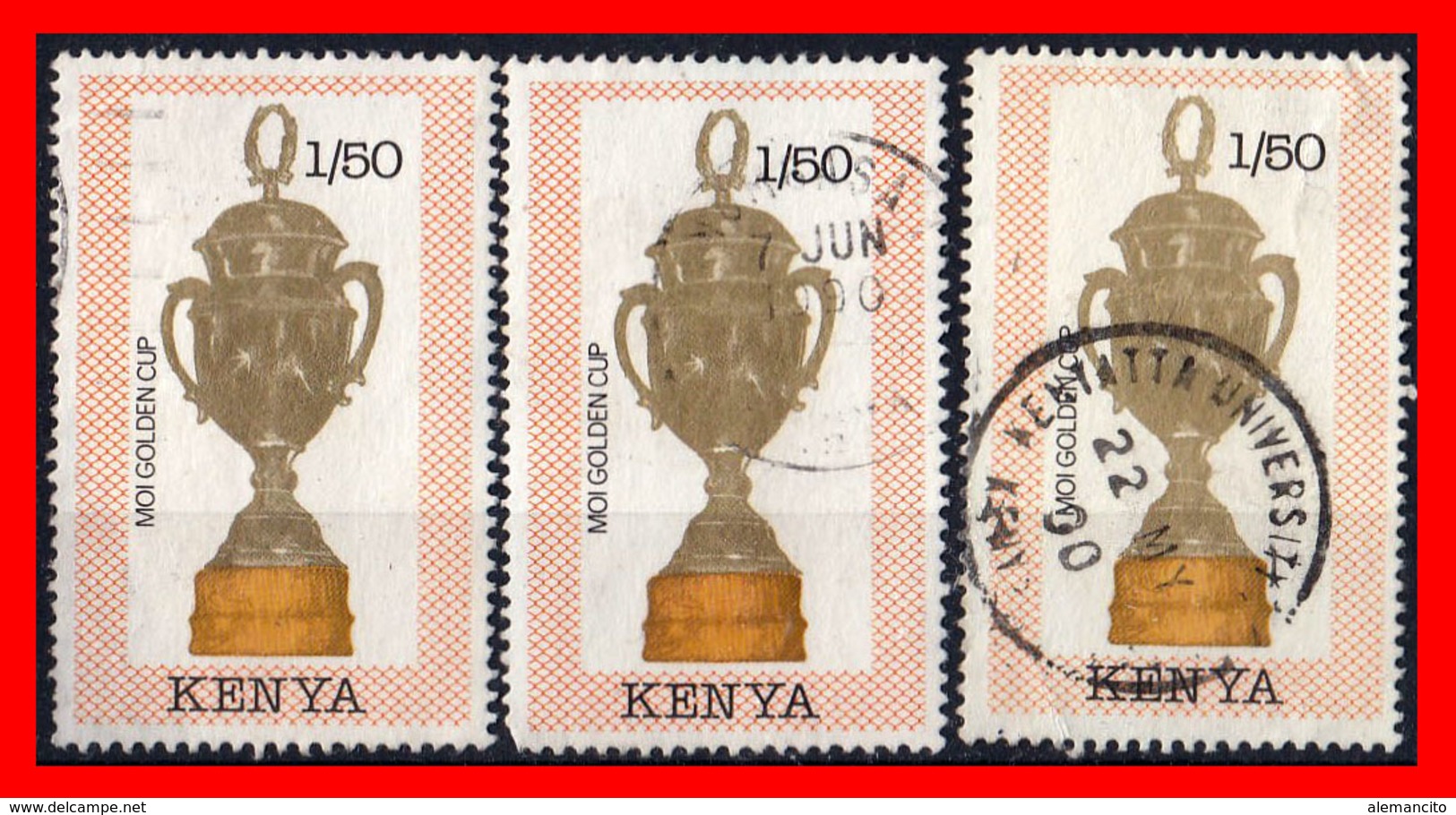 KENIA (AFRICA) 3 SELLOS AÑO 1990 FOOTBALL WORLD CUP  ITALY - TROPHIES - Kenia (1963-...)