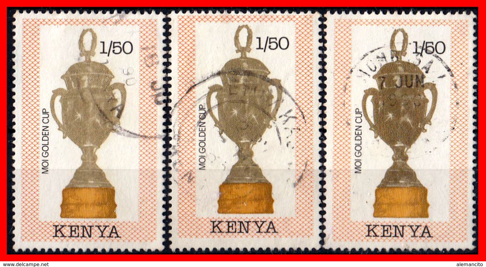 KENIA (AFRICA) 3 SELLOS AÑO 1990 FOOTBALL WORLD CUP  ITALY - TROPHIES - Kenia (1963-...)