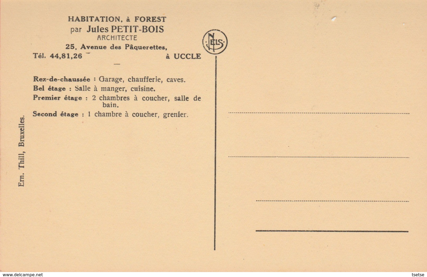 Forest - Réalisation De L'Architecte Jules Petit-Bois ... Maison Avec Plan  ( Voir Verso ) - Vorst - Forest