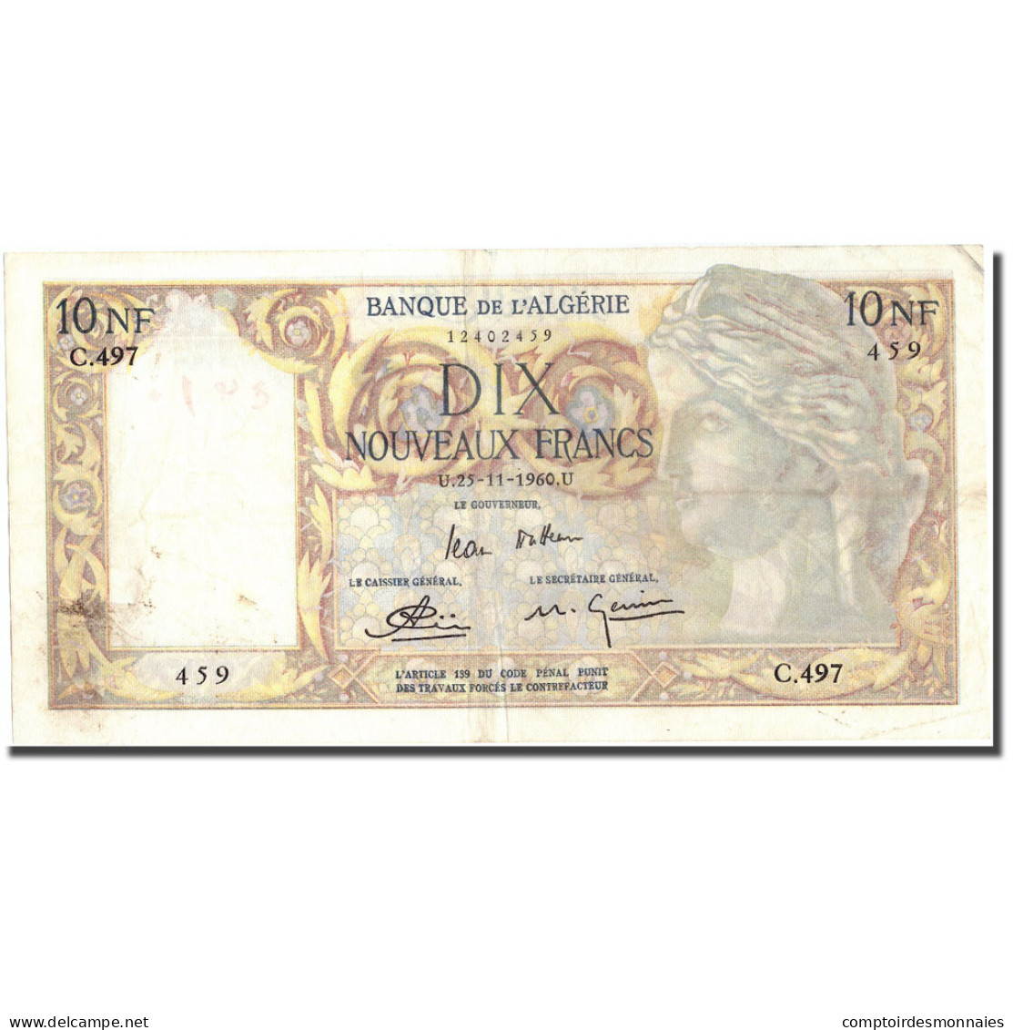 Billet, Algeria, 10 Nouveaux Francs, 1960, 1960-11-25, KM:119a, TTB - Algérie