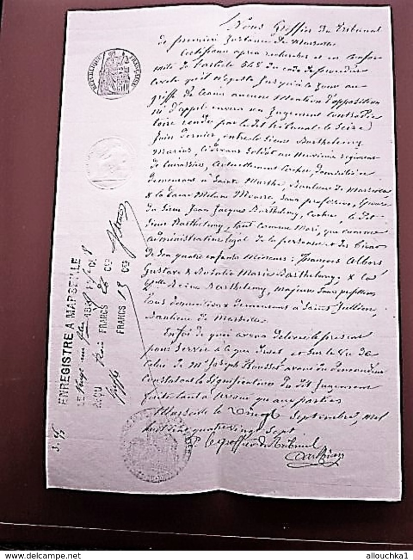 1887 MANUSCRIT JUGEMENT TRIBUNAL INSTANCE-BARTHÉLEMY SOLDAT 9é RÉGIMENT CUIRASSIERS MARSEILLE SAINTE-MARTHE/SAINT-JULIEN - Manuscrits