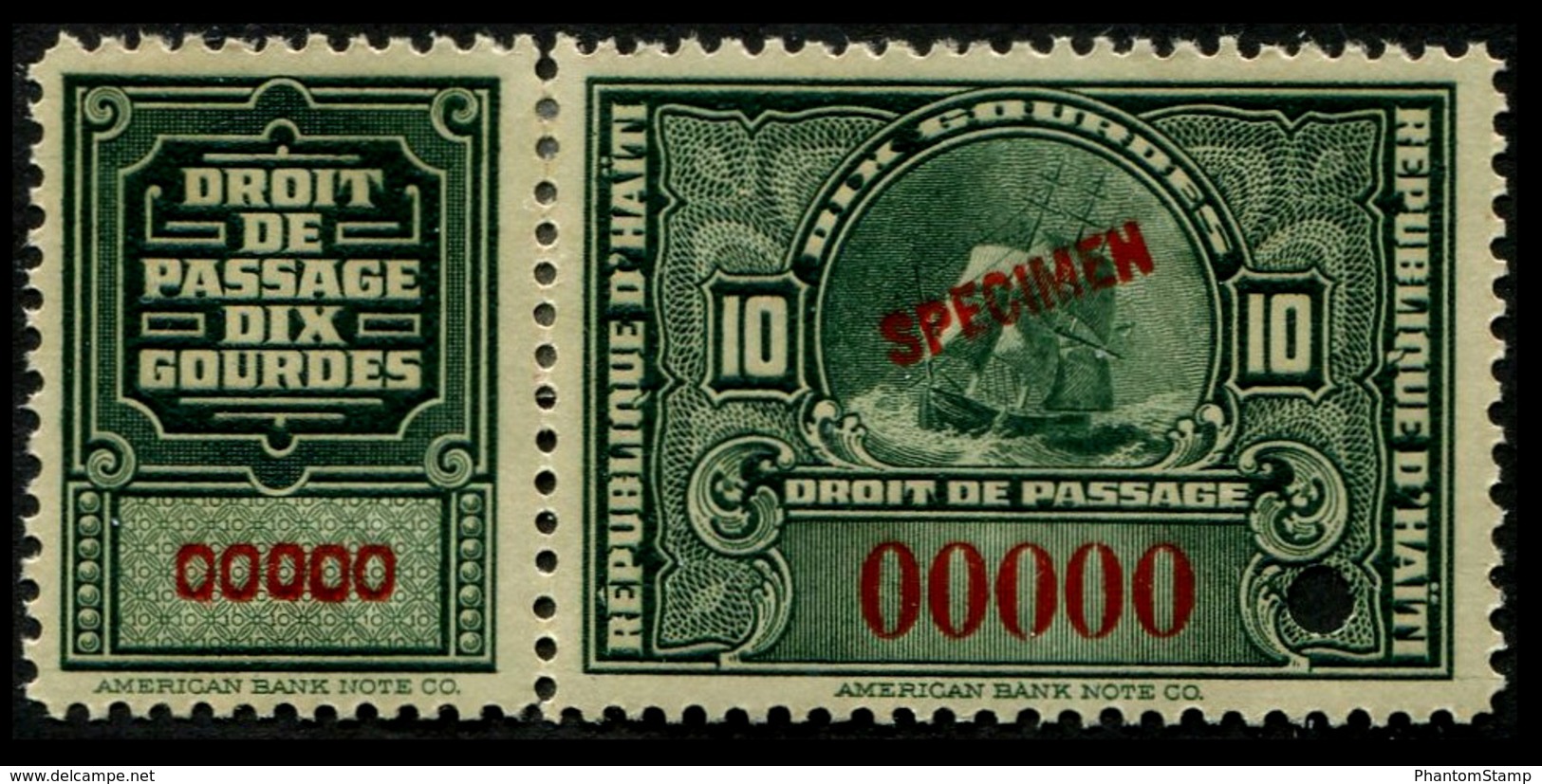 1910 Haiti $10 Gourdes (Revenue Specimen) - Haiti