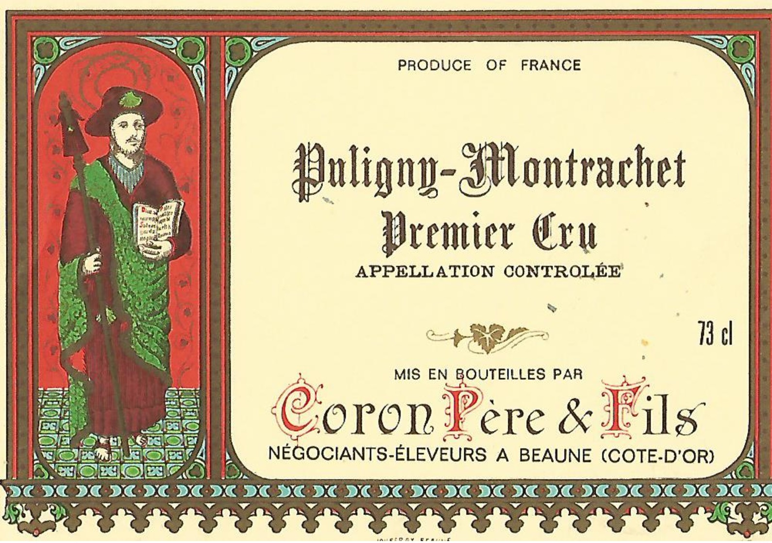 Etiquette Puligny Montrachet Premier Cru Coron Pere Et Fils - Bourgogne