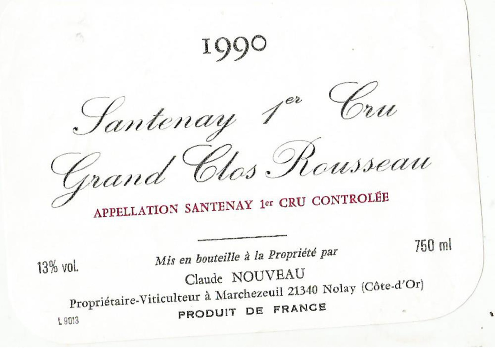 Etiquette Santenay 1 Er Cru Grand Clos Rousseau - Bourgogne