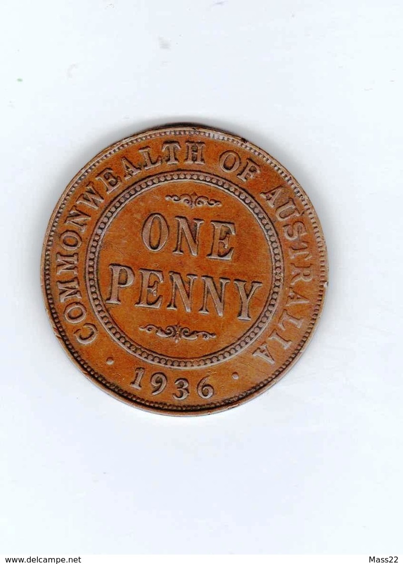 Australian 1 Penny 1936, King George V, VF+ - Penny