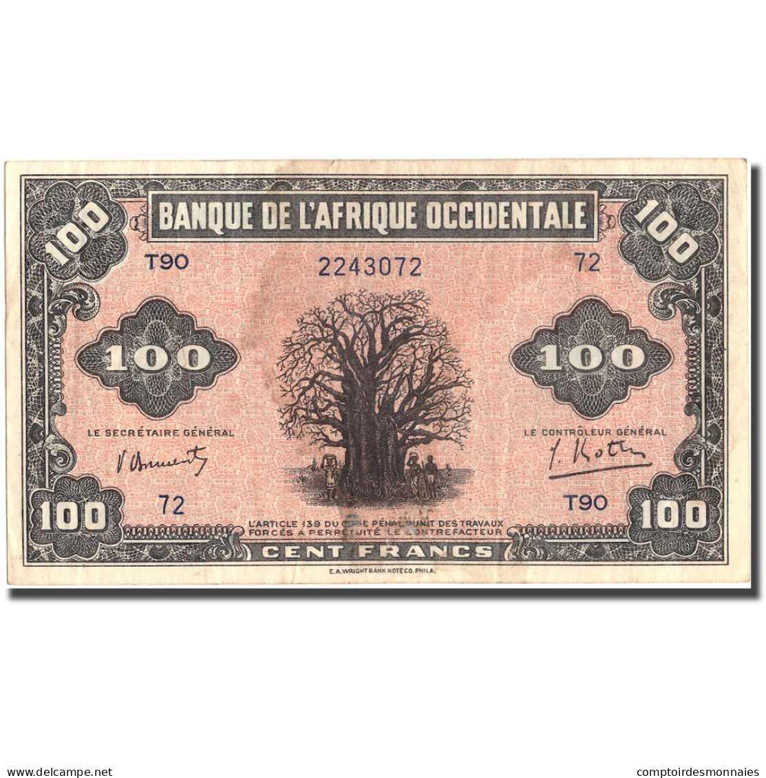 Billet, French West Africa, 100 Francs, 1942, 1942-12-14, KM:31a, TTB - États D'Afrique De L'Ouest