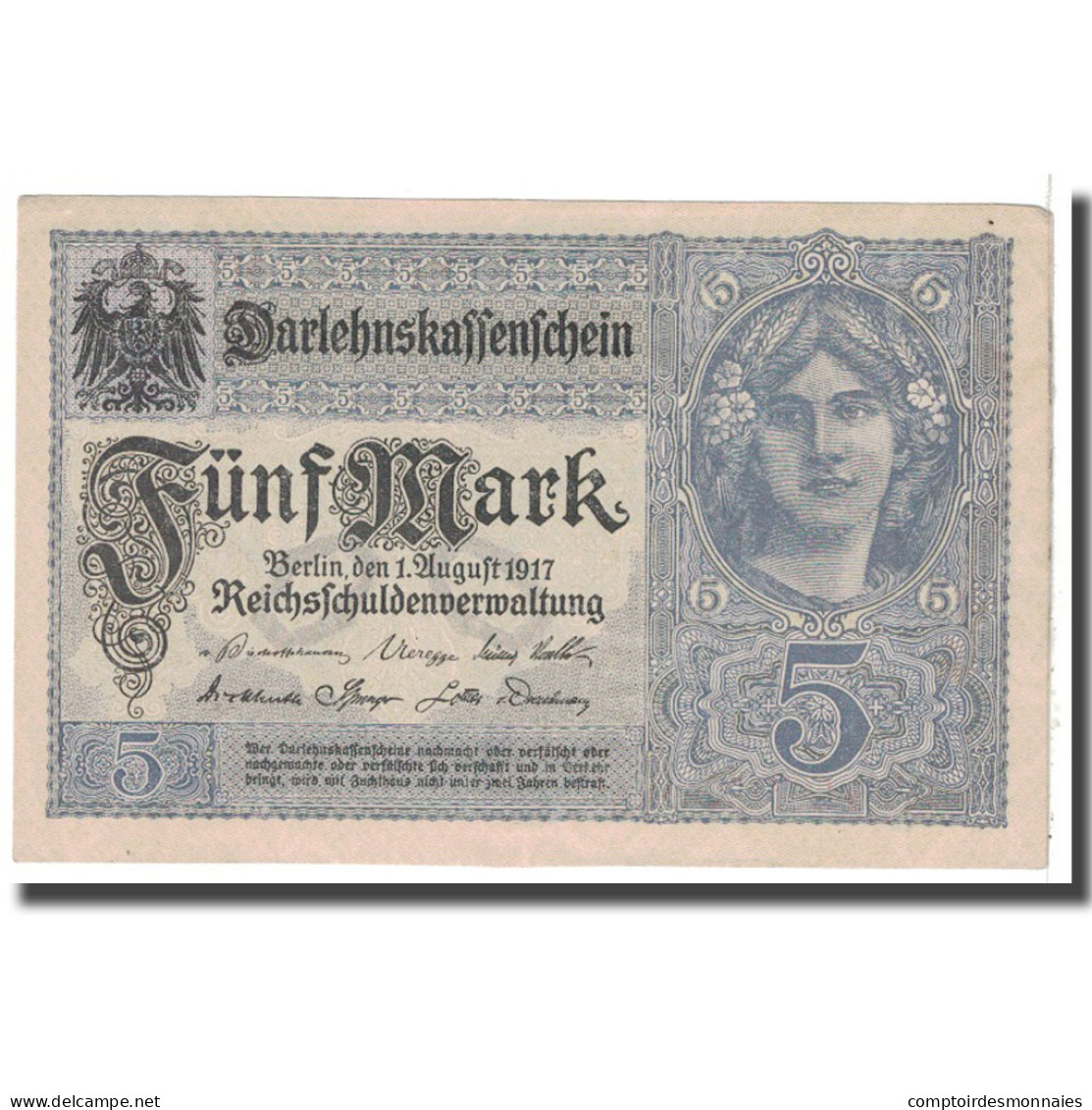 Billet, Allemagne, 5 Mark, 1917, 1917-08-01, KM:56b, SUP - 5 Mark