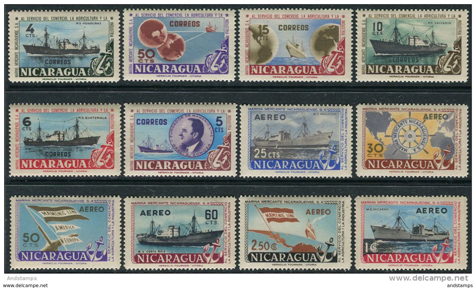 Nicaragua 1957. Michel #1163/74 VF/MNH. Ships (Ts10/25) - Nicaragua