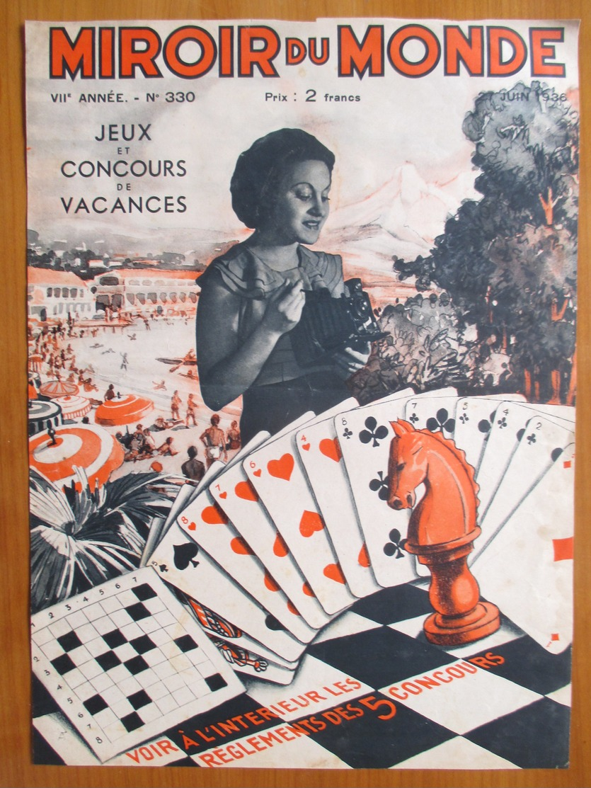 (1936)  Congés  - Vacances Jeux D'Echecs & Cartes à Jouer   - Page Originale Vintage - Monde