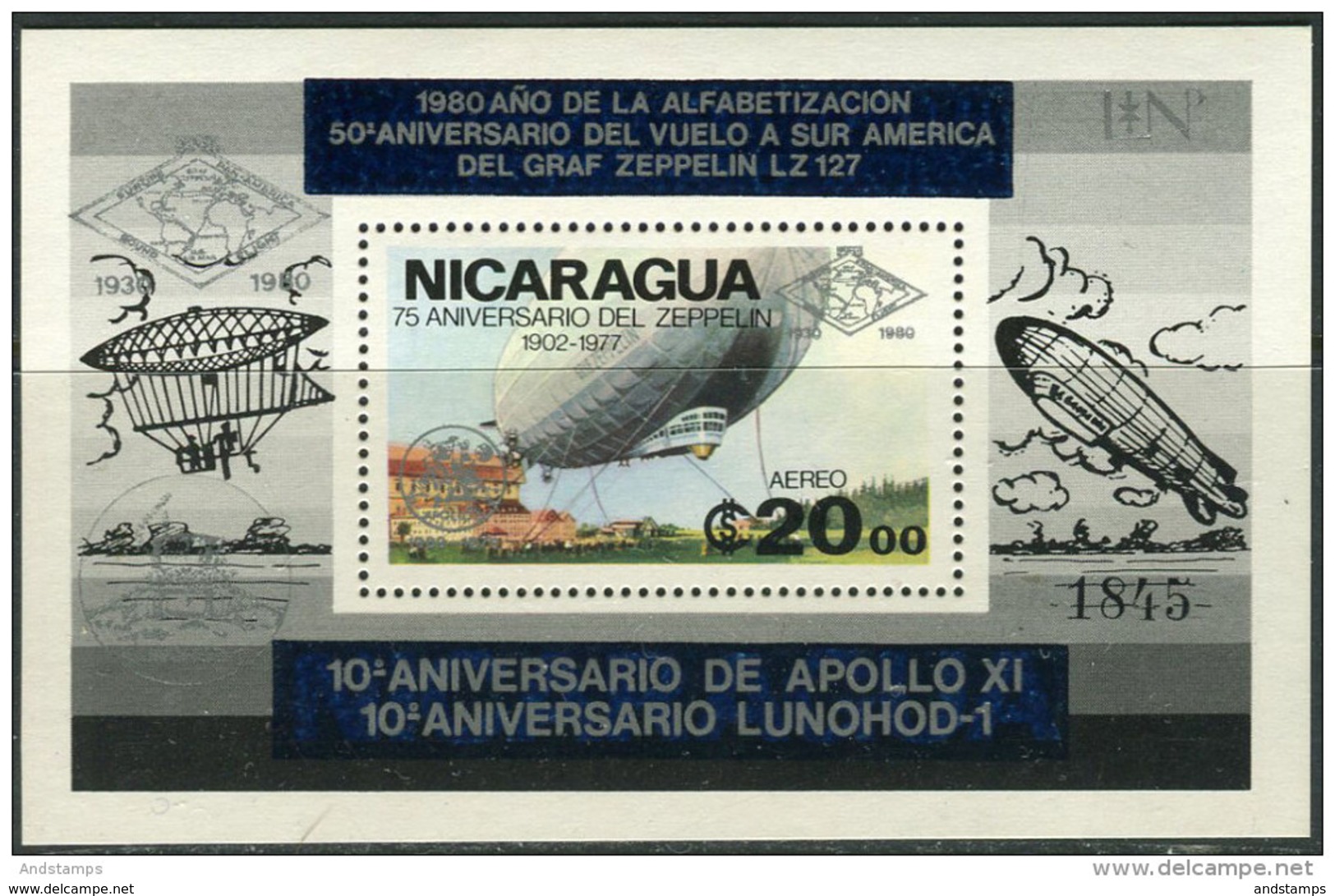 Nicaragua 1980. Michel Bl.#131-Aa MNH/Luxe. Zeppelins. (Ts27) - Zeppelins