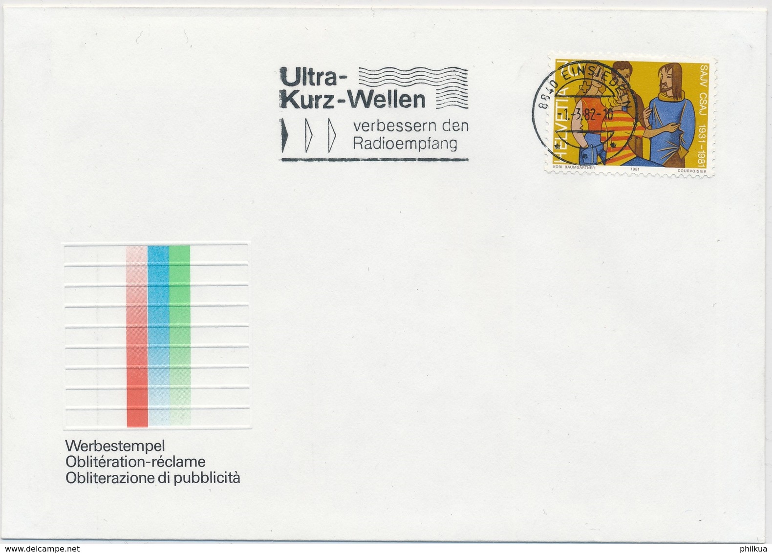 1982 Werbeflagge - EINSIEDELN Ultra-Kurz-Wellen Verbessern Den Radioempfang - Poststempel