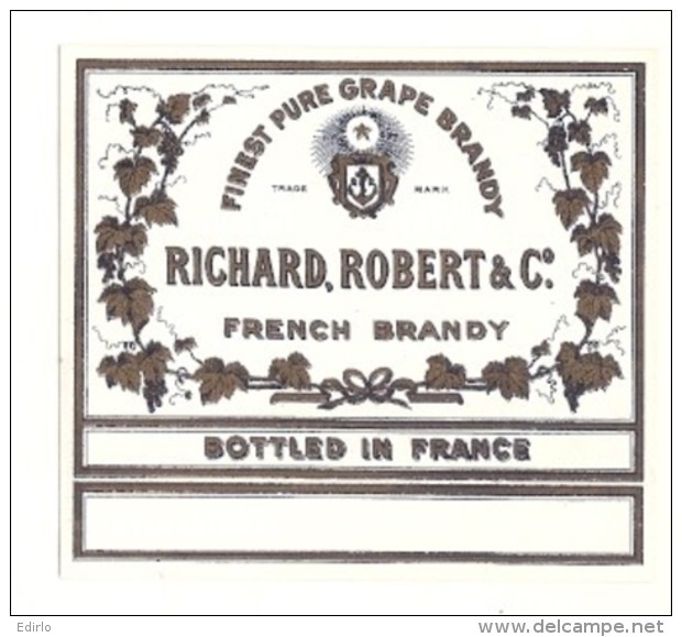 étiquette   - 1920/1940 - FRENCH BRANDY  Richard Robert - étiquette Pour Flask 7.5cm X 5.5cm - Whisky