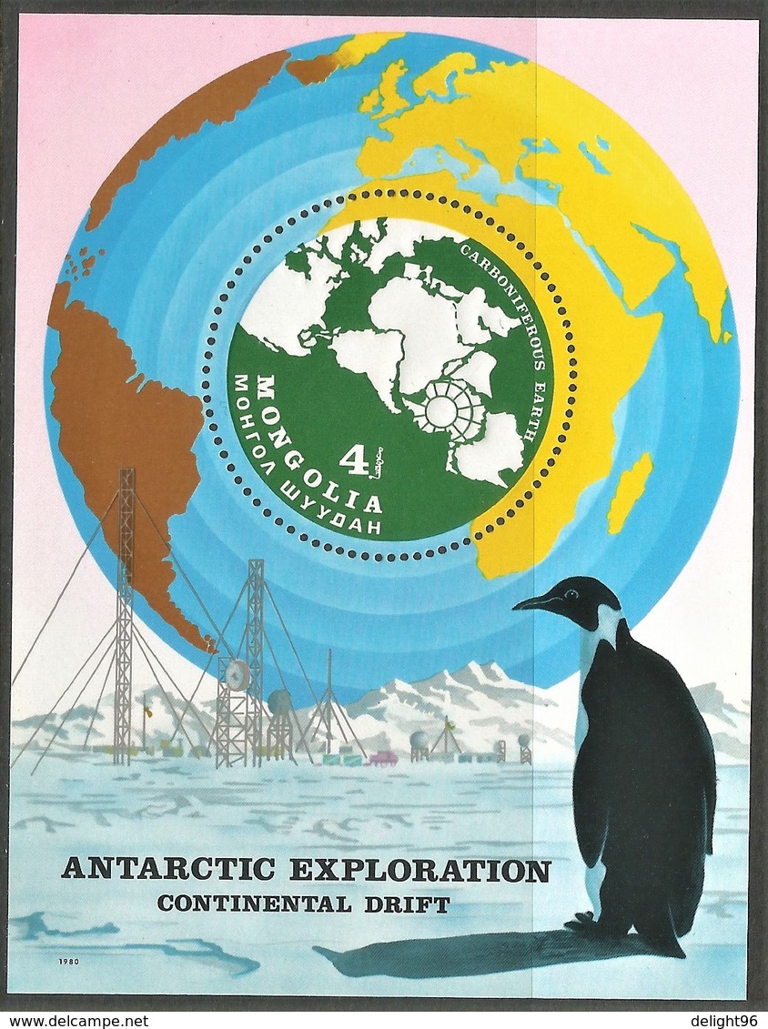 1980 Mongolia Antarctic Exploration: Continental Drift Souvenir Sheet (embossed Round Shaped) (** / MNH / UMM) - Research Programs