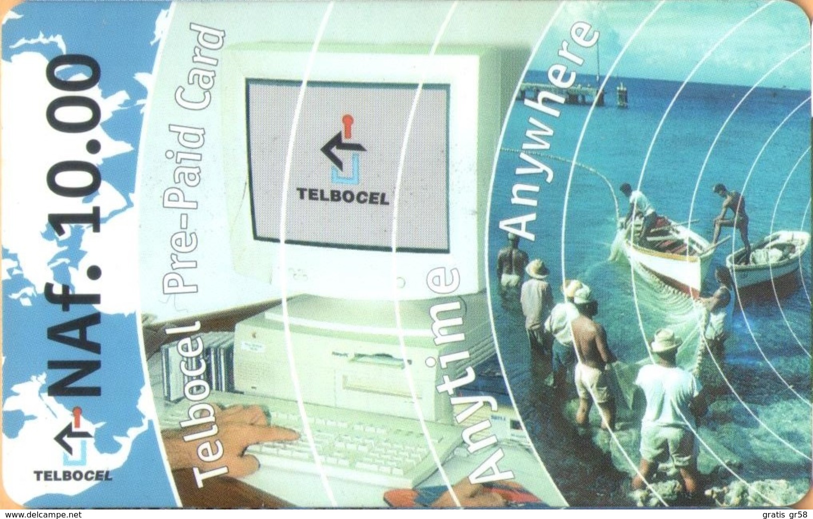 Antilles (Neth) - AN-BON-TBC-0001a, TELBOCEL, Computer & Fishing,  GSM Refill, 10 NAƒ, Exp.Day 31/12/2002, Used - Antille (Olandesi)