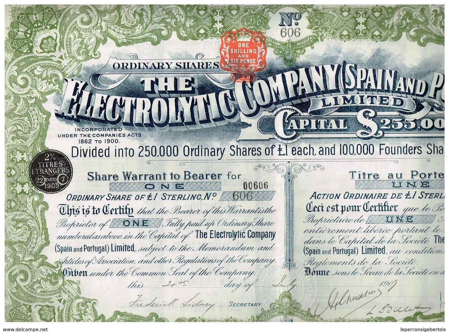 Titre Ancien - The Electrolytic Company (Spain And Portugal) - Titre De 1905 - Industrie