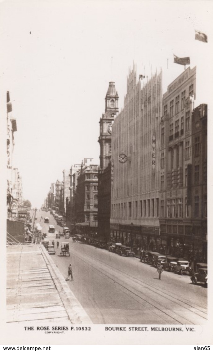 Melbourne Australia, Burke Street Scene, Autos, C1920s Vintage Rose Series P.10532 Real Photo Postcard - Melbourne