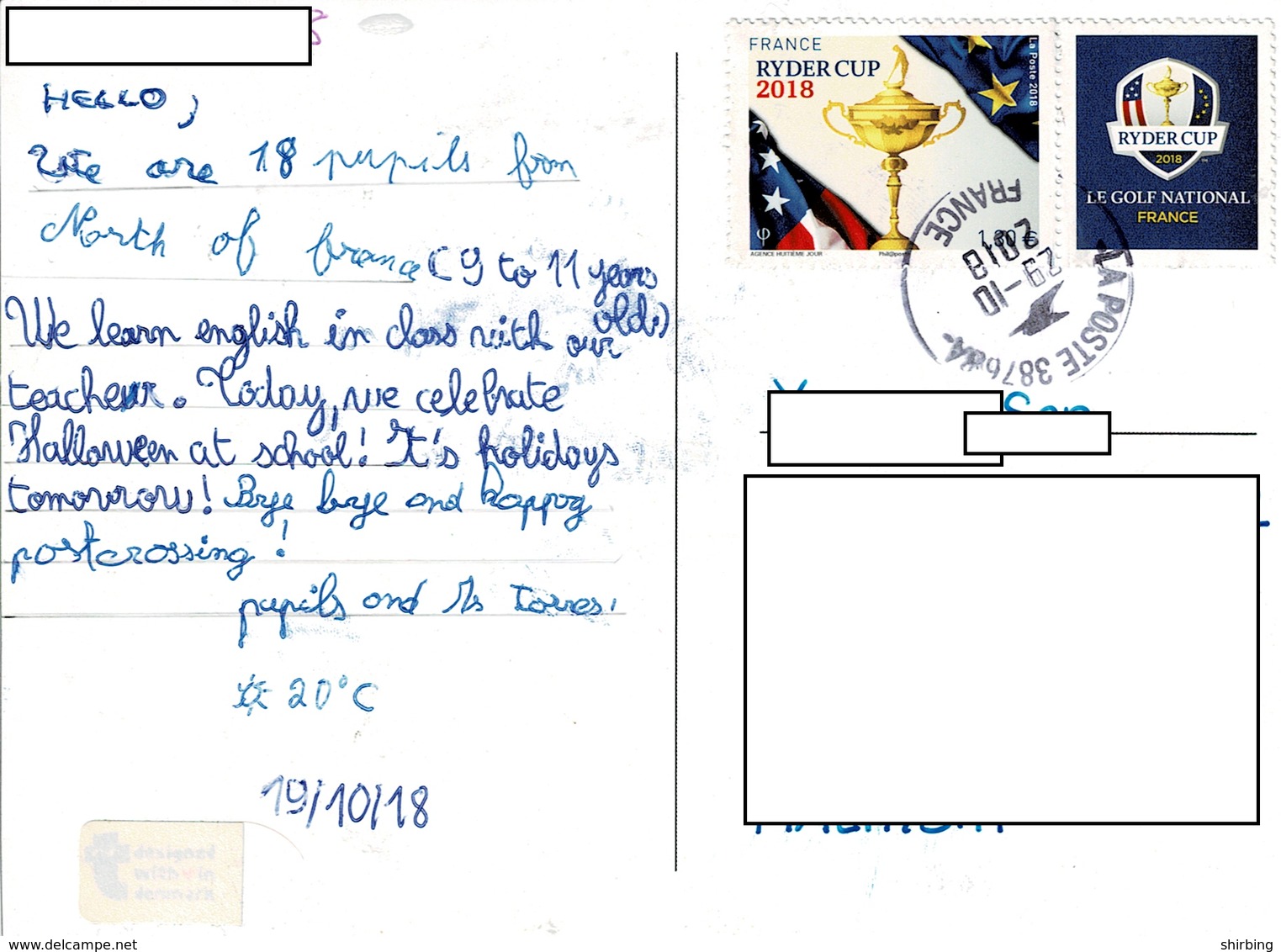 24C : France Ryder Cup Golf Stamp Used On Triangles Pattern Holographic Postcard - Covers & Documents