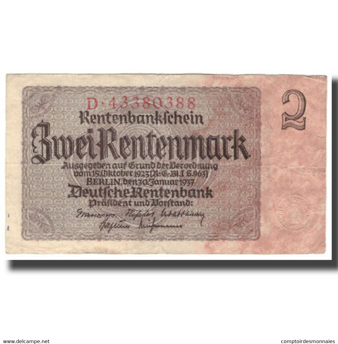 Billet, Allemagne, 2 Rentenmark, 1937, 1937-01-30, KM:174b, TB+ - 2 Rentenmark