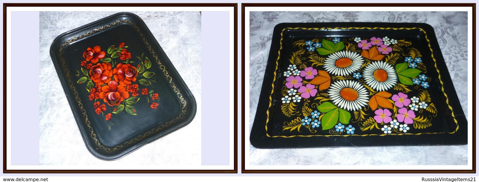 Vintage Russian (USSR) Metal Plate - Tray // Hand-painted - Schalen Und Tabletts