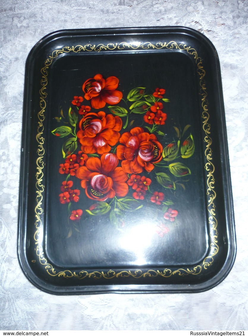 Vintage Russian (USSR) Metal Plate - Tray // Hand-painted - Plats