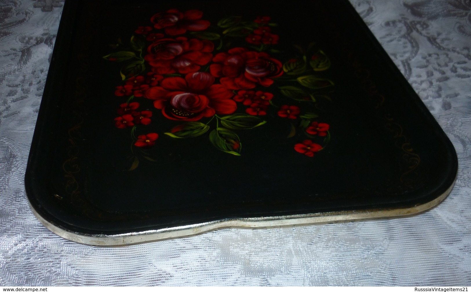 Vintage Russian (USSR) metal plate - tray // hand-painted