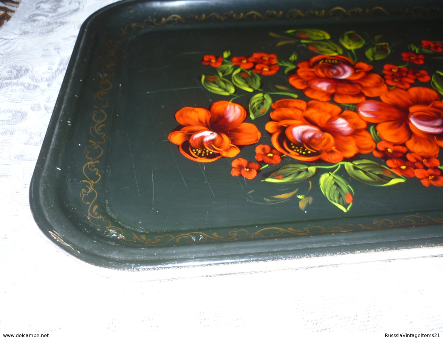 Vintage Russian (USSR) metal plate - tray // hand-painted