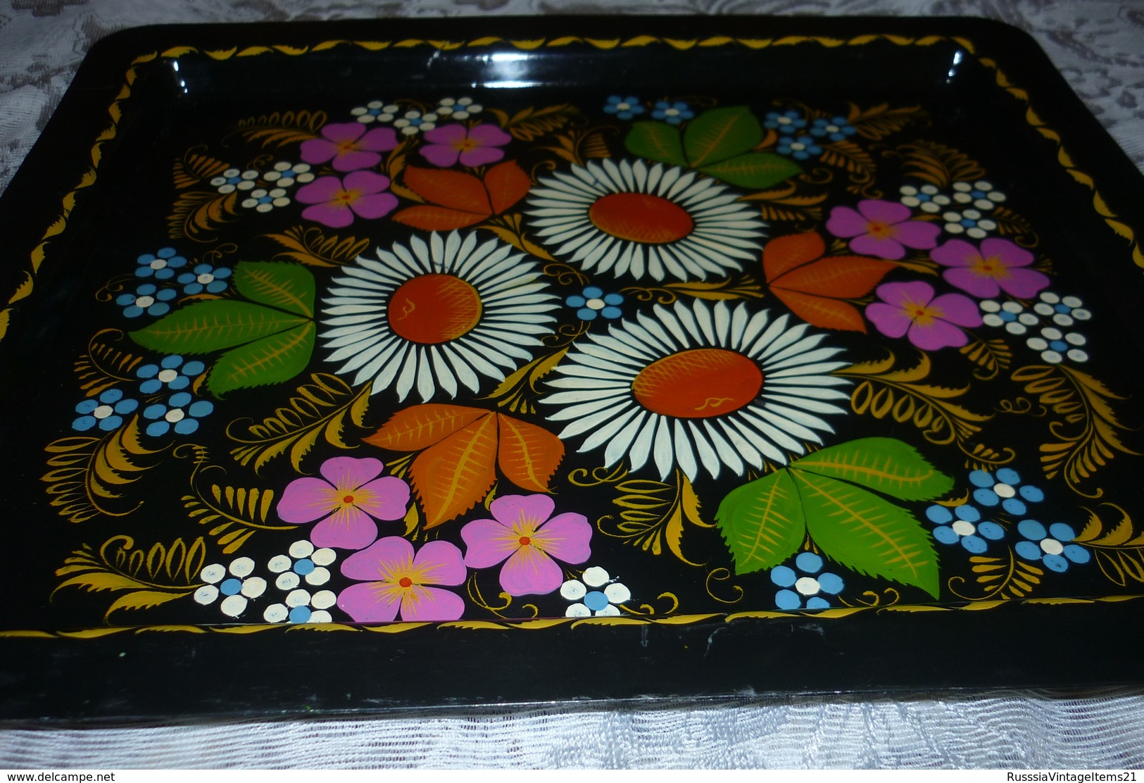 Vintage Russian (USSR) metal plate - tray // hand-painted